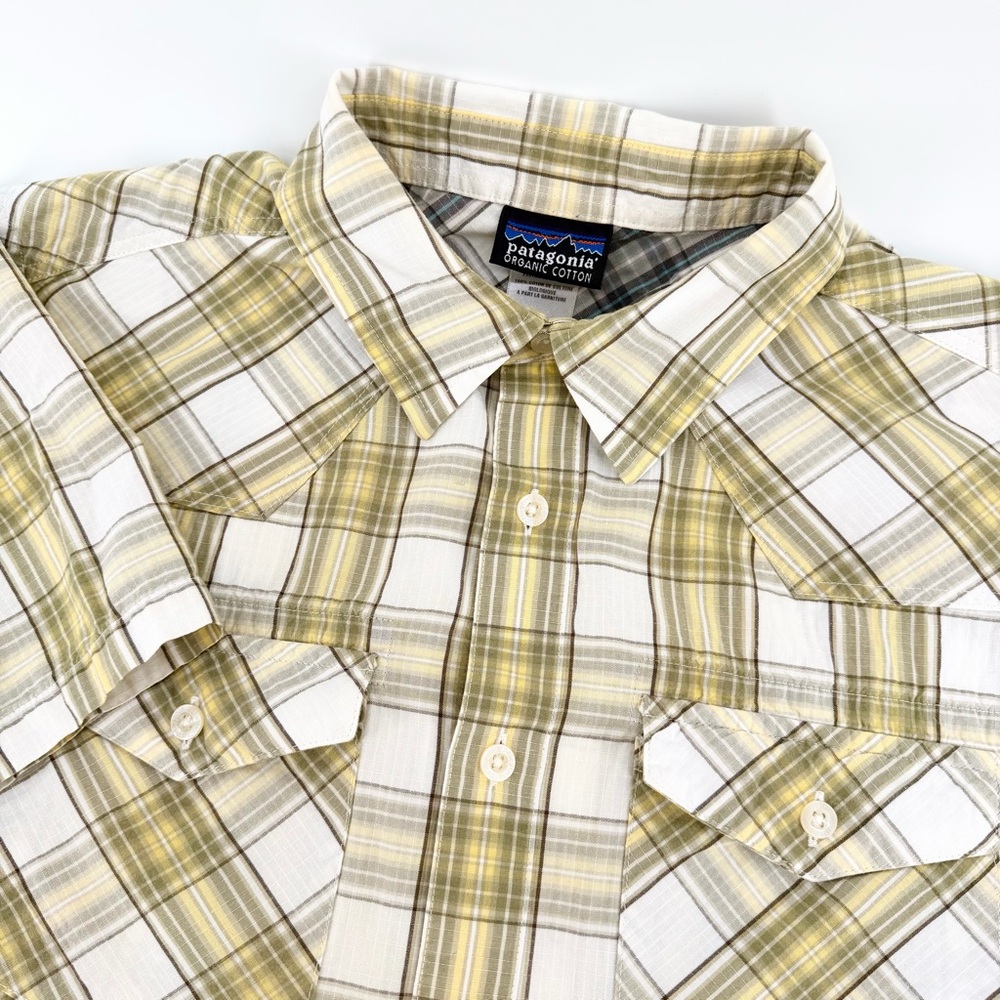 Patagonia Men’s Three Trees Shirt Size S Yellow Plaid Organic Cotton S/S Western